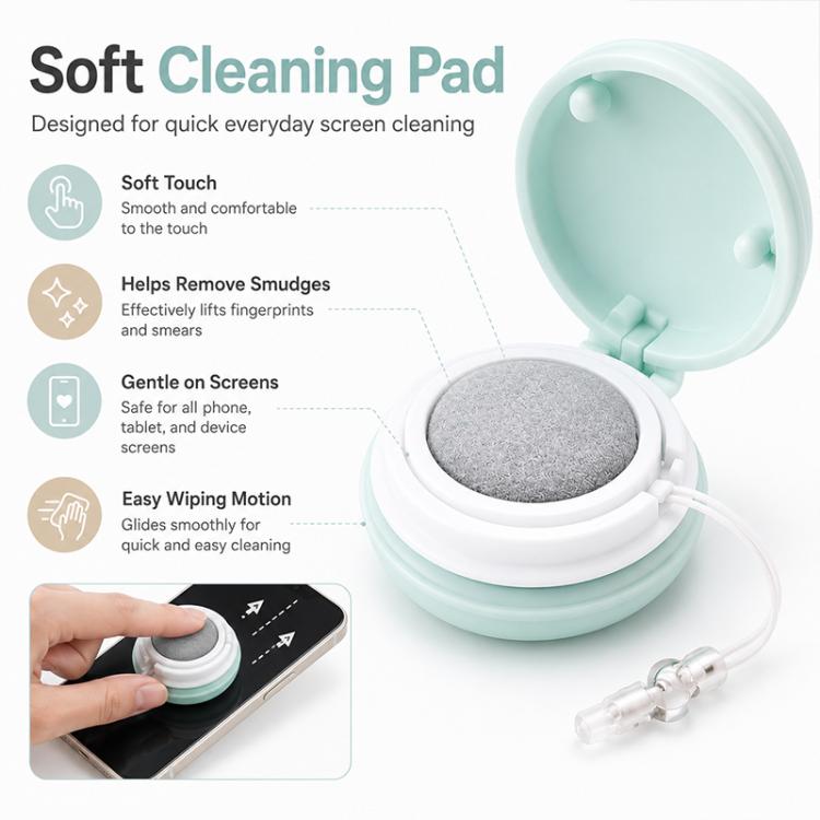 Panno multifunzionale portatile a forma di macaron per la pulizia dello schermo del telefono, con cordino.