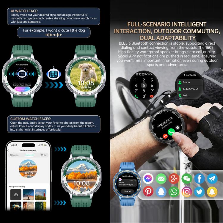 Smartwatch sportivo GPS S99 da 1,43 pollici, con supporto per chiamate Bluetooth, monitoraggio della frequenza cardiaca, dell'ossigeno nel sangue e del sonno.