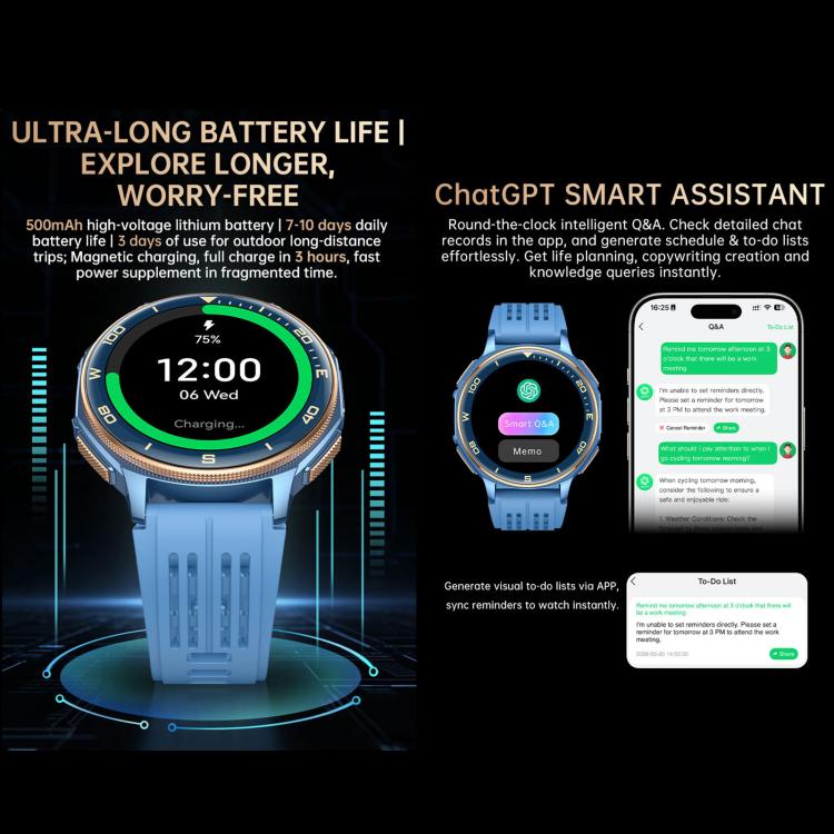 Smartwatch sportivo GPS S99 da 1,43 pollici, con supporto per chiamate Bluetooth, monitoraggio della frequenza cardiaca, dell'ossigeno nel sangue e del sonno.