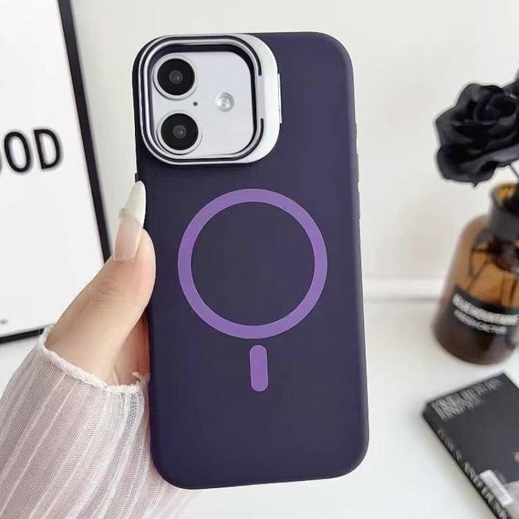 Custodia magnetica per telefono in silicone liquido con supporto per obiettivo, For iPhone 16 Plus, For iPhone 16, For iPhone 15 Pro Max