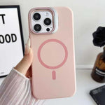 Custodia magnetica per telefono in silicone liquido con supporto per obiettivo, For iPhone 15 Pro, For iPhone 15 Plus, For iPhone 15