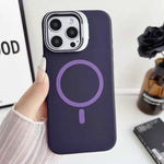 Custodia magnetica per telefono in silicone liquido con supporto per obiettivo, For iPhone 15 Pro, For iPhone 15 Plus, For iPhone 15
