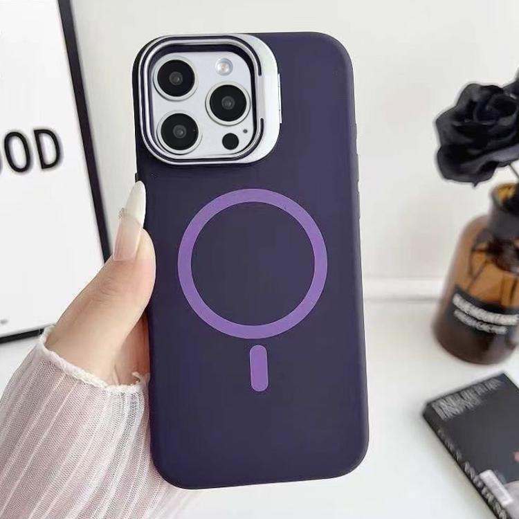 Custodia magnetica per telefono in silicone liquido con supporto per obiettivo, For iPhone 15 Pro, For iPhone 15 Plus, For iPhone 15