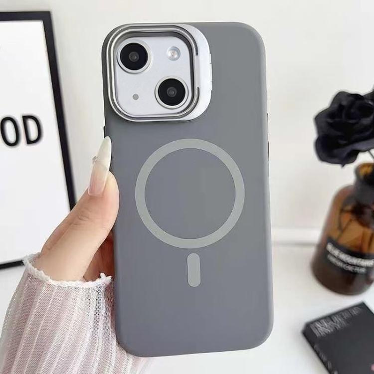 Custodia magnetica per telefono in silicone liquido con supporto per obiettivo, For iPhone 15 Pro, For iPhone 15 Plus, For iPhone 15
