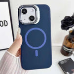 Custodia magnetica per telefono in silicone liquido con supporto per obiettivo, For iPhone 15 Pro, For iPhone 15 Plus, For iPhone 15