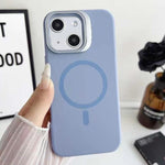 Custodia magnetica per telefono in silicone liquido con supporto per obiettivo, For iPhone 15 Pro, For iPhone 15 Plus, For iPhone 15