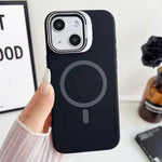Custodia magnetica per telefono in silicone liquido con supporto per obiettivo, For iPhone 15 Pro, For iPhone 15 Plus, For iPhone 15