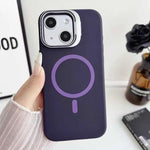 Custodia magnetica per telefono in silicone liquido con supporto per obiettivo, For iPhone 14 Plus, For iPhone 14, For iPhone 14 Pro