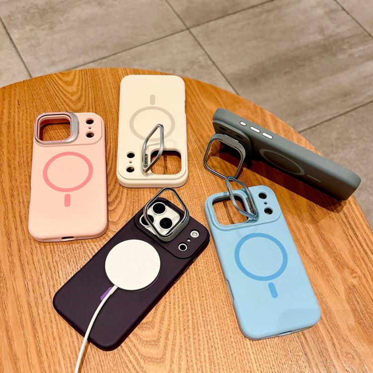 Custodia magnetica per telefono in silicone liquido con supporto per obiettivo, For iPhone Air, For iPhone 16 Pro Max, For iPhone 16 Pro