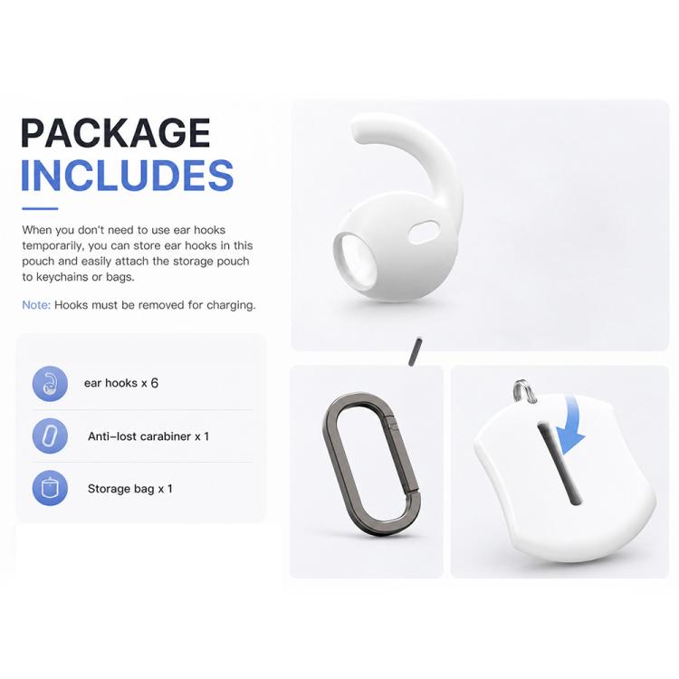XDcase - 6 paia di copriorecchie sportivi antiscivolo in silicone con custodia e moschettone, For AirPods Pro 3