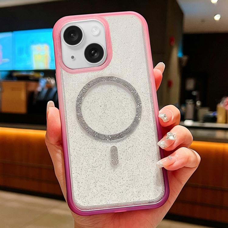Custodia magnetica per telefono con glitter trasparente sfumato, For iPhone 15 Pro, For iPhone 15