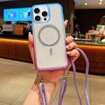 Custodia magnetica per telefono con glitter trasparenti sfumati e cordino lungo., For iPhone 15 Pro, For iPhone 15