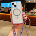 Custodia magnetica per telefono con glitter trasparenti sfumati e cordino lungo., For iPhone 15 Pro, For iPhone 15