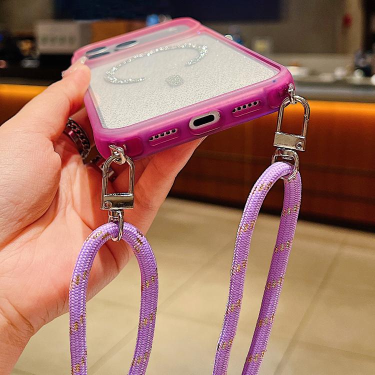 Custodia magnetica per telefono con glitter trasparenti sfumati e cordino lungo., For iPhone 15 Pro, For iPhone 15
