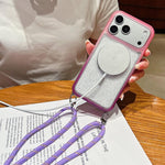 Custodia magnetica per telefono con glitter trasparenti sfumati e cordino lungo., For iPhone 15 Pro, For iPhone 15