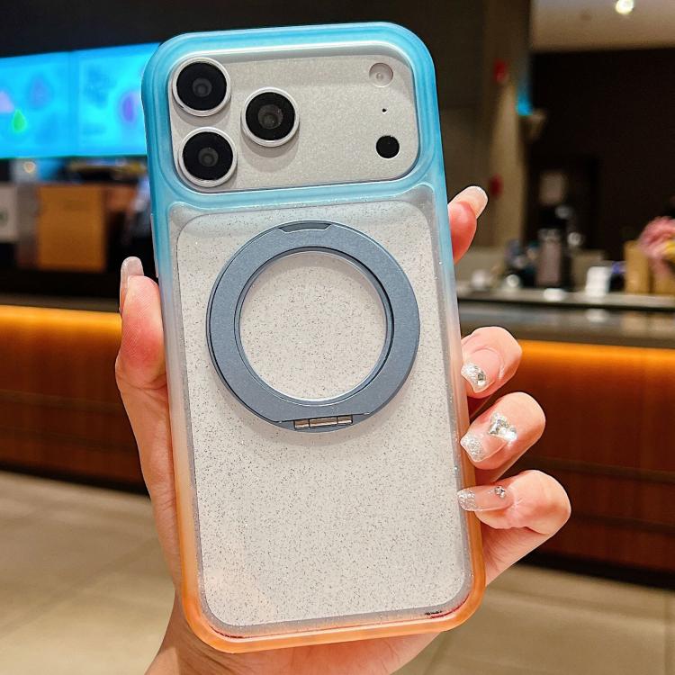 Custodia per telefono con supporto magnetico rotante e glitter trasparente sfumato, For iPhone 17 Pro Max, For iPhone 17 Pro, For iPhone 17, For iPhone 16 Pro Max, For iPhone 16 Pro, For iPhone 15 Pro Max