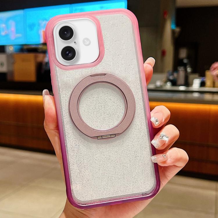 Custodia per telefono con supporto magnetico rotante e glitter trasparente sfumato, For iPhone 17 Pro Max, For iPhone 17 Pro, For iPhone 17, For iPhone 16 Pro Max, For iPhone 16 Pro, For iPhone 15 Pro Max
