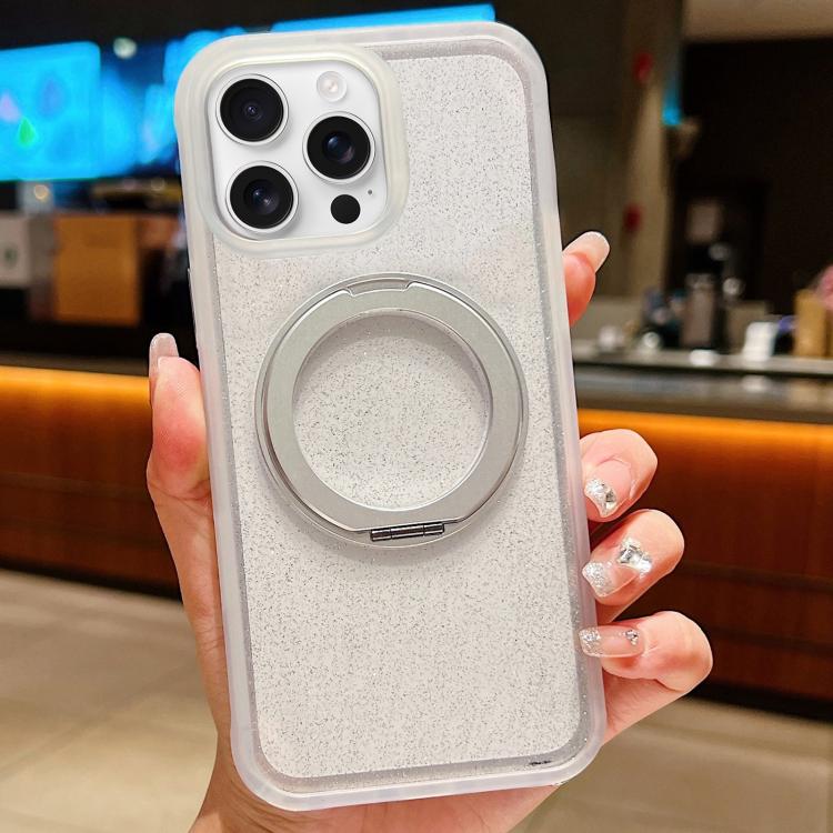 Custodia per telefono con supporto magnetico rotante e glitter trasparente sfumato, For iPhone 17 Pro Max, For iPhone 17 Pro, For iPhone 17, For iPhone 16 Pro Max, For iPhone 16 Pro, For iPhone 15 Pro Max