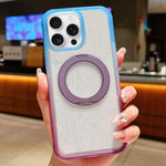 Custodia per telefono con supporto magnetico rotante e glitter trasparente sfumato, For iPhone 17 Pro Max, For iPhone 17 Pro, For iPhone 17, For iPhone 16 Pro Max, For iPhone 16 Pro, For iPhone 15 Pro Max