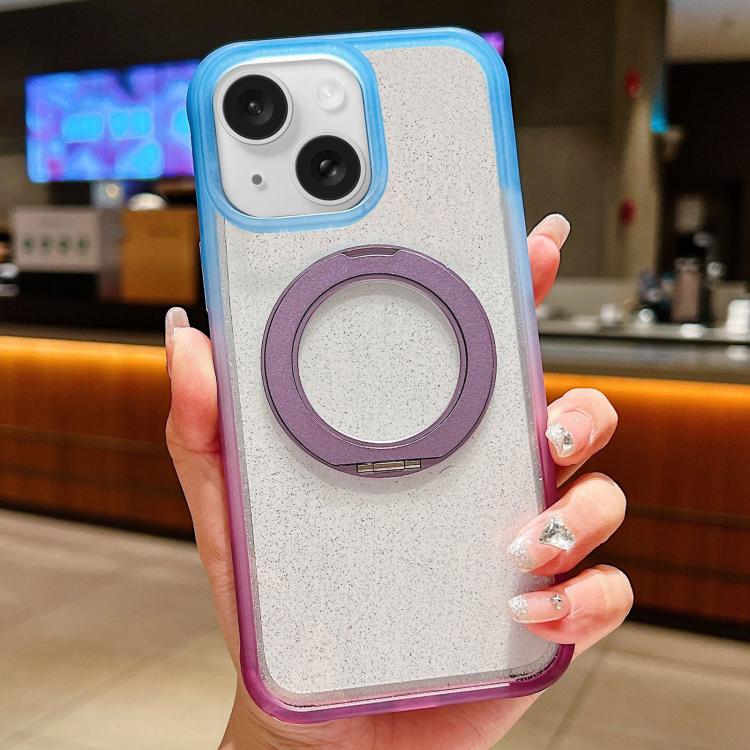 Custodia per telefono con supporto magnetico rotante e glitter trasparente sfumato, For iPhone 15 Pro, For iPhone 15