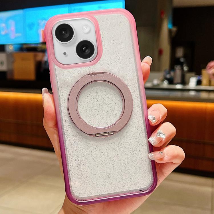 Custodia per telefono con supporto magnetico rotante e glitter trasparente sfumato, For iPhone 15 Pro, For iPhone 15