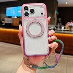 Custodia per telefono con supporto magnetico girevole e cinturino da polso, trasparente con effetto sfumato glitterato., For iPhone 17 Pro Max, For iPhone 17 Pro, For iPhone 17, For iPhone 16 Pro Max, For iPhone 16 Pro, For iPhone 15 Pro Max
