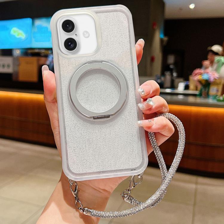 Custodia per telefono con supporto magnetico girevole e cinturino da polso, trasparente con effetto sfumato glitterato., For iPhone 17 Pro Max, For iPhone 17 Pro, For iPhone 17, For iPhone 16 Pro Max, For iPhone 16 Pro, For iPhone 15 Pro Max