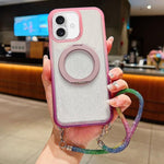 Custodia per telefono con supporto magnetico girevole e cinturino da polso, trasparente con effetto sfumato glitterato., For iPhone 17 Pro Max, For iPhone 17 Pro, For iPhone 17, For iPhone 16 Pro Max, For iPhone 16 Pro, For iPhone 15 Pro Max