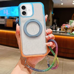 Custodia per telefono con supporto magnetico girevole e cinturino da polso, trasparente con effetto sfumato glitterato., For iPhone 17 Pro Max, For iPhone 17 Pro, For iPhone 17, For iPhone 16 Pro Max, For iPhone 16 Pro, For iPhone 15 Pro Max