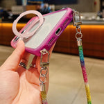 Custodia per telefono con supporto magnetico girevole e cinturino da polso, trasparente con effetto sfumato glitterato., For iPhone 17 Pro Max, For iPhone 17 Pro, For iPhone 17, For iPhone 16 Pro Max, For iPhone 16 Pro, For iPhone 15 Pro Max