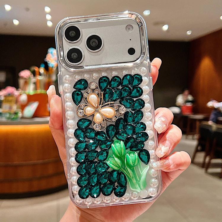 Custodia per telefono in acrilico fatta a mano con farfalla e strass di perle., For iPhone 17 Pro Max, For iPhone 17 Pro, For iPhone 17, For iPhone 16 Pro Max
