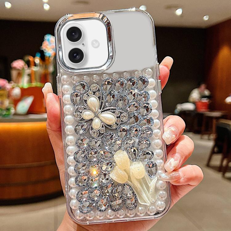 Custodia per telefono in acrilico fatta a mano con farfalla e strass di perle., For iPhone 17 Pro Max, For iPhone 17 Pro, For iPhone 17, For iPhone 16 Pro Max