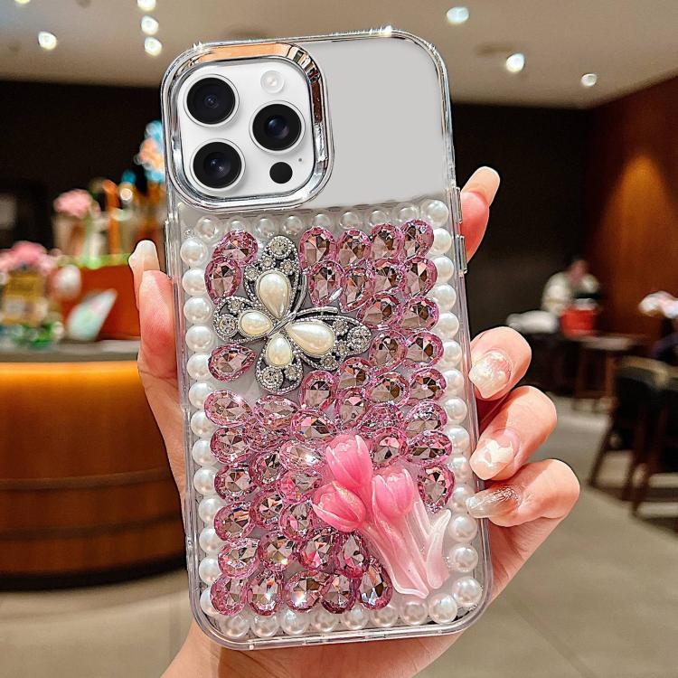 Custodia per telefono in acrilico fatta a mano con farfalla e strass di perle., For iPhone 17 Pro Max, For iPhone 17 Pro, For iPhone 17, For iPhone 16 Pro Max