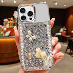 Custodia per telefono in acrilico fatta a mano con farfalla e strass di perle., For iPhone 15 Pro Max