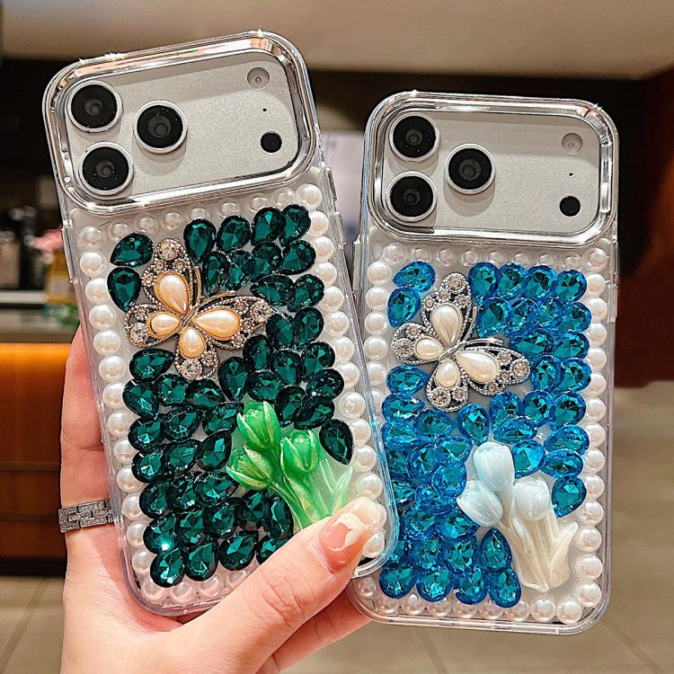 Custodia per telefono in acrilico fatta a mano con farfalla e strass di perle., For iPhone 17 Pro Max, For iPhone 17 Pro, For iPhone 17, For iPhone 16 Pro Max