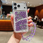 Custodia per telefono in acrilico con perle, doppia farfalla e strass, realizzata a mano, con catenina da polso., For iPhone 17 Pro Max, For iPhone 17 Pro, For iPhone 17, For iPhone 16 Pro Max