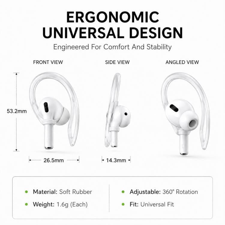 XDcase 3 paia di ganci auricolari sportivi antiscivolo in gomma morbida, For AirPods 3/2/1 & Pro 3/2/1