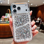 Custodia per telefono in acrilico realizzata a mano con perle, doppia farfalla e strass., For iPhone 17 Pro Max, For iPhone 17 Pro, For iPhone 17, For iPhone 16 Pro Max