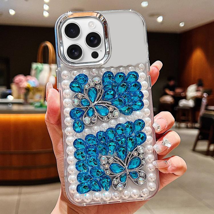 Custodia per telefono in acrilico realizzata a mano con perle, doppia farfalla e strass., For iPhone 17 Pro Max, For iPhone 17 Pro, For iPhone 17, For iPhone 16 Pro Max
