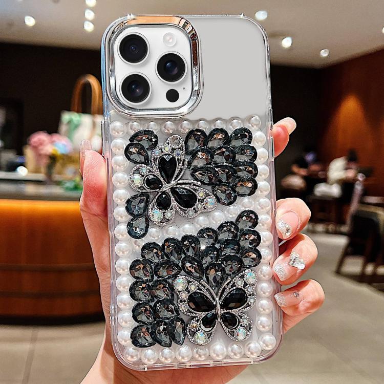 Custodia per telefono in acrilico realizzata a mano con perle, doppia farfalla e strass., For iPhone 17 Pro Max, For iPhone 17 Pro, For iPhone 17, For iPhone 16 Pro Max