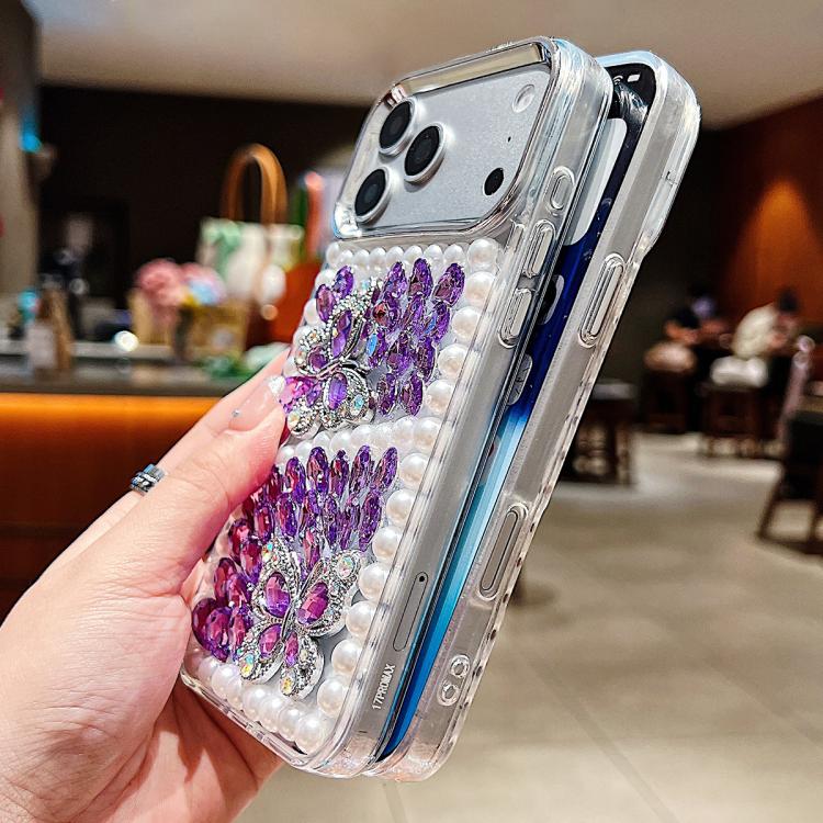 Custodia per telefono in acrilico realizzata a mano con perle, doppia farfalla e strass., For iPhone 17 Pro Max, For iPhone 17 Pro, For iPhone 17, For iPhone 16 Pro Max