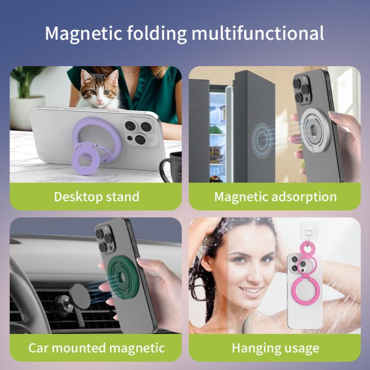 Supporto magnetico per telefono con fibbia ad anello girevole a 360 gradi, dal design colorato e multifunzionale.