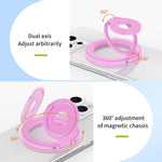 Supporto magnetico per telefono con fibbia ad anello girevole a 360 gradi, dal design colorato e multifunzionale.