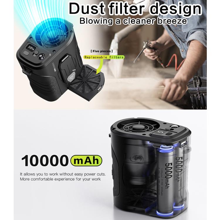Ventilatore da vita G10 con motore a riduzione del rumore e luce LED.