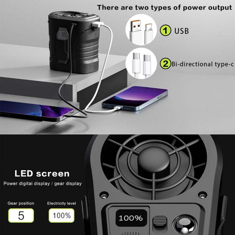 Ventilatore da vita G10 con motore a riduzione del rumore e luce LED.