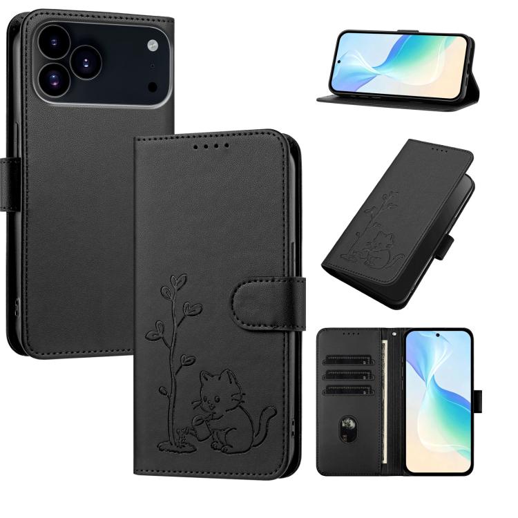Custodia per telefono in ecopelle con fibbia a forma di albero e gatto YX0014, con cordino., For iPhone 17e / 16e, For iPhone 17 Pro Max