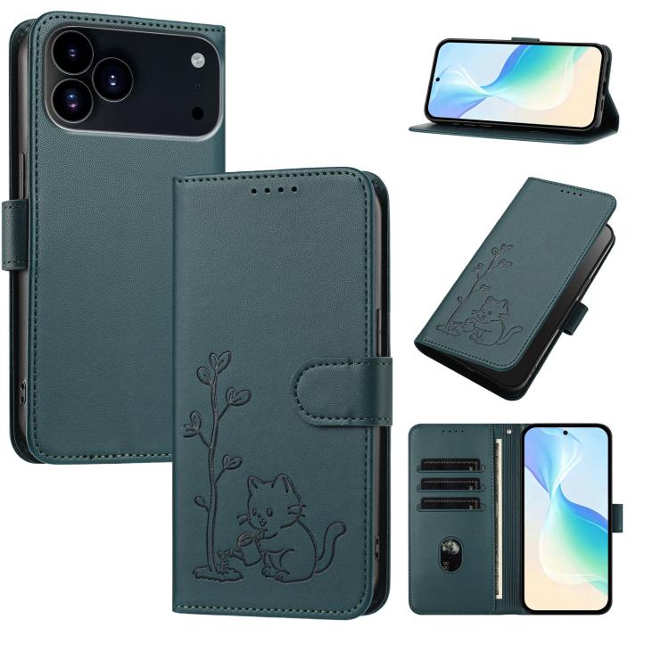 Custodia per telefono in ecopelle con fibbia a forma di albero e gatto YX0014, con cordino., For iPhone 17e / 16e, For iPhone 17 Pro Max