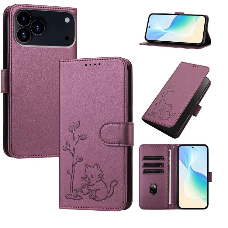 Custodia per telefono in ecopelle con fibbia a forma di albero e gatto YX0014, con cordino., For iPhone 17e / 16e, For iPhone 17 Pro Max