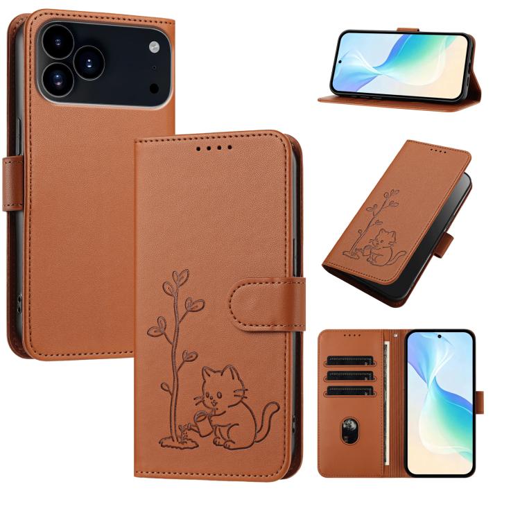 Custodia per telefono in ecopelle con fibbia a forma di albero e gatto YX0014, con cordino., For iPhone 17 Pro, For iPhone 17