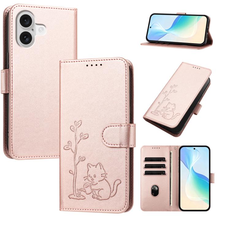 Custodia per telefono in ecopelle con fibbia a forma di albero e gatto YX0014, con cordino., For iPhone 17 Pro, For iPhone 17